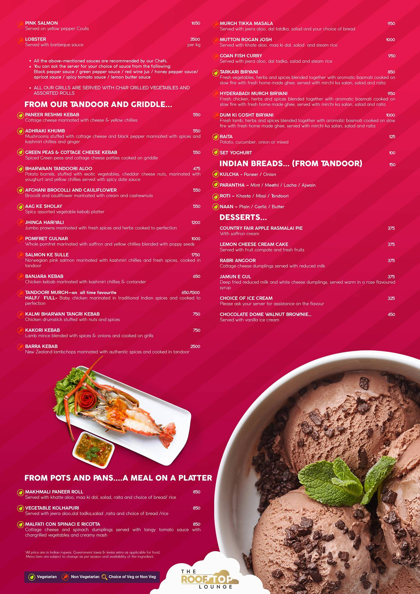 The Rooftop Lounge menu