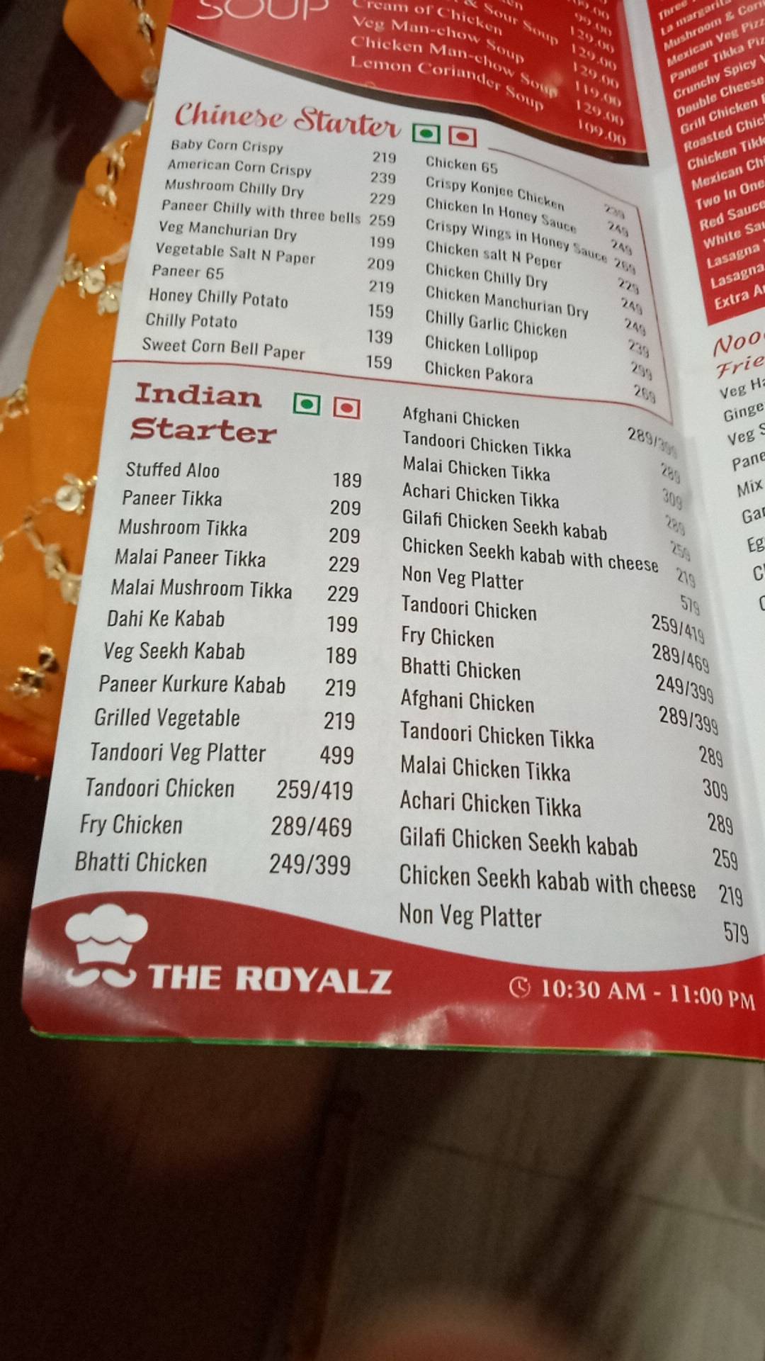 The Royalz menu
