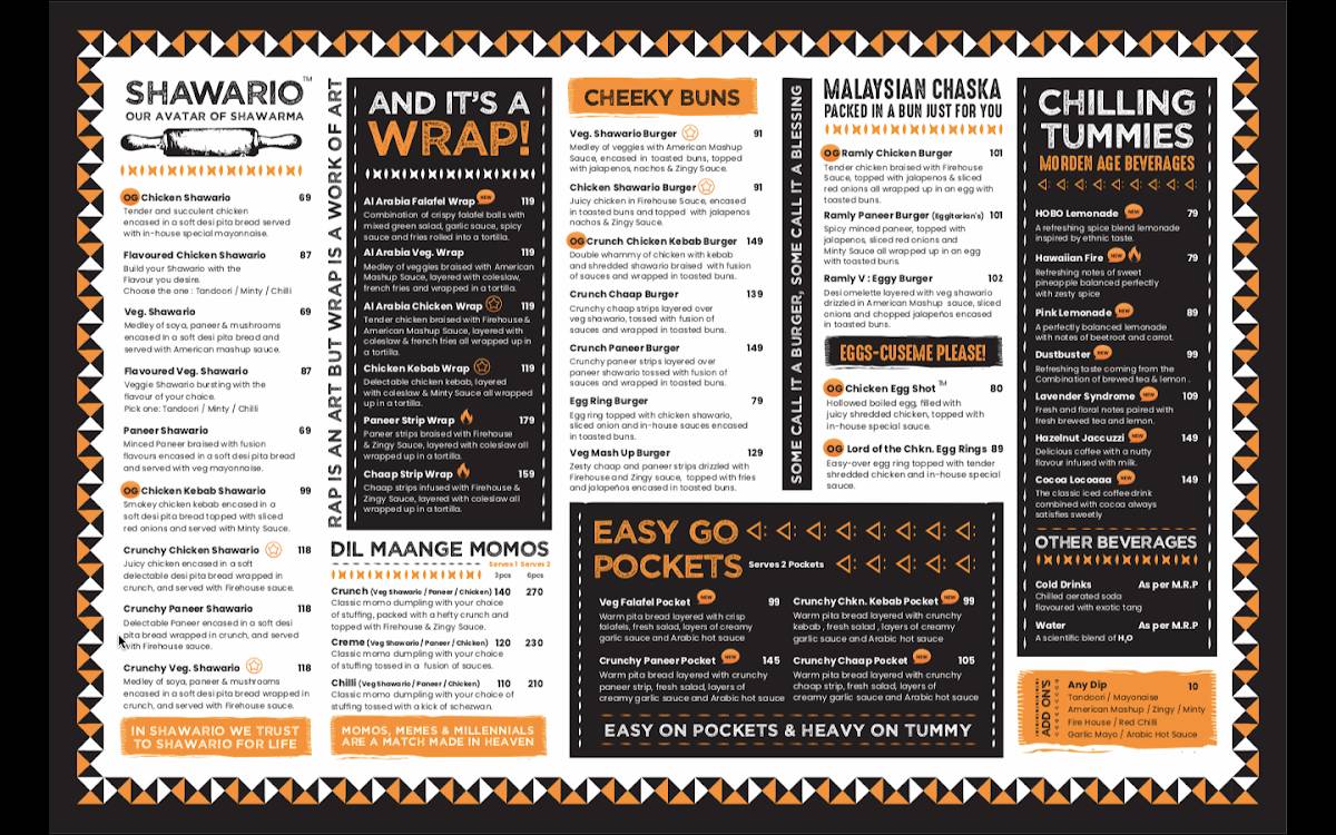 The Tummy Section, Punjabi Bagh menu