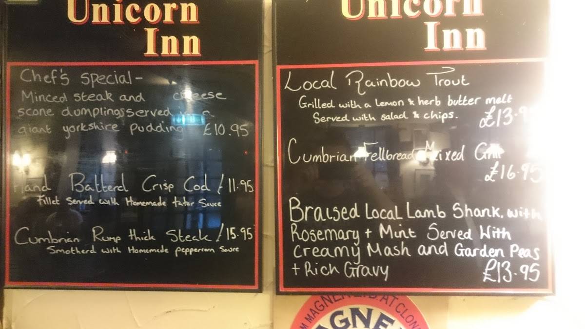 Menu at The Unicorn Ambleside pub & bar, Ambleside