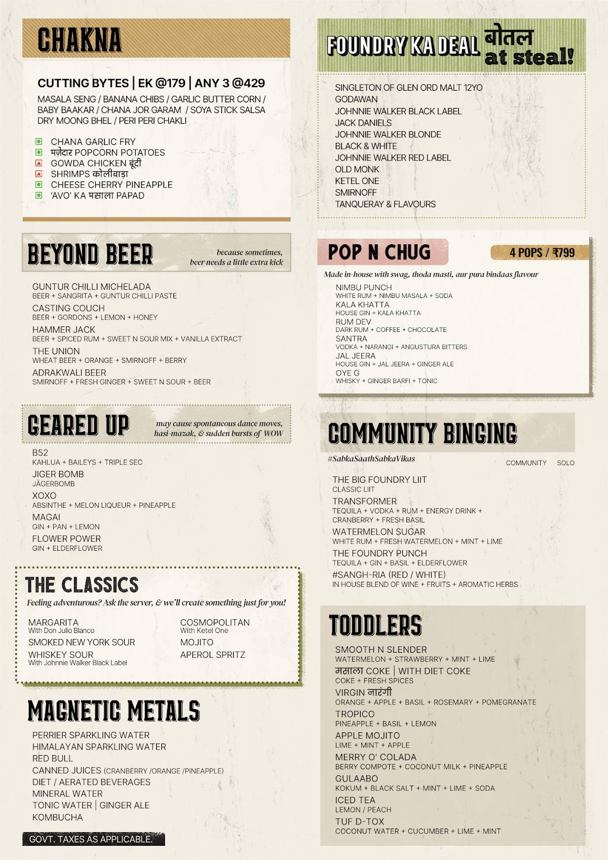 The Urban Foundry, Baner menu