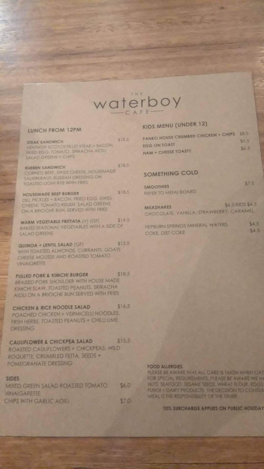 Menu at The Waterboy Cafe, Cowes