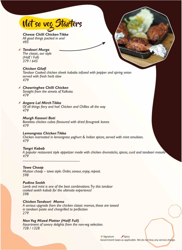 The Yellow Chilli Restaurant menu