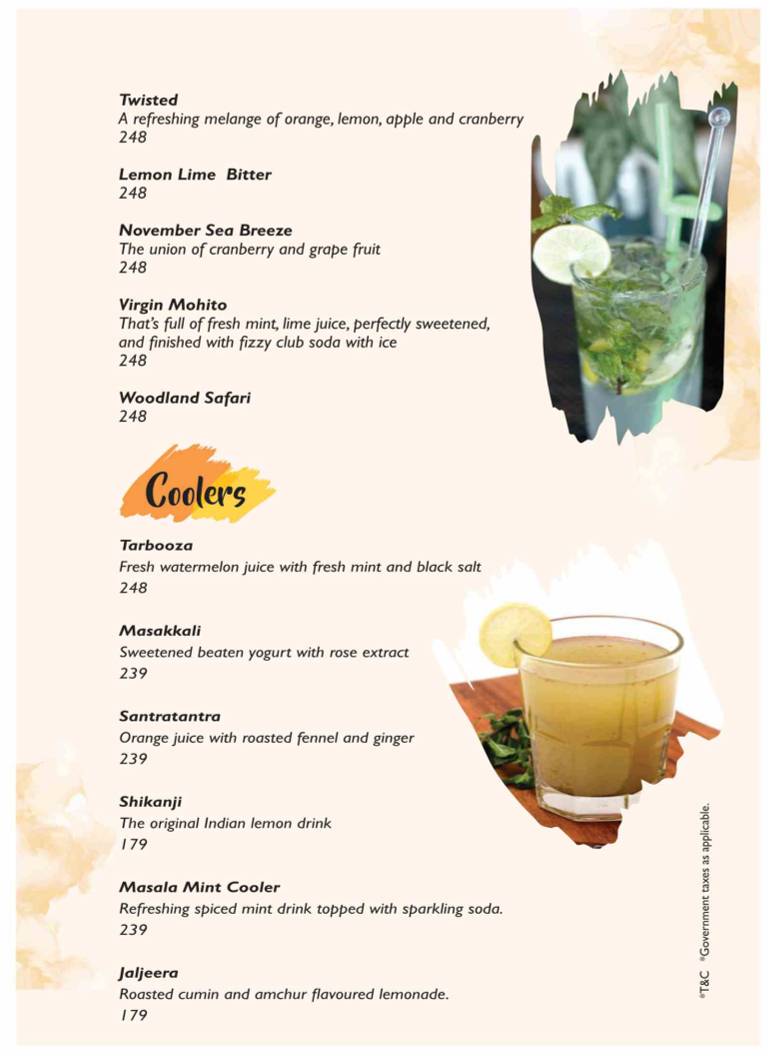 The Yellow Chilli Restaurant menu