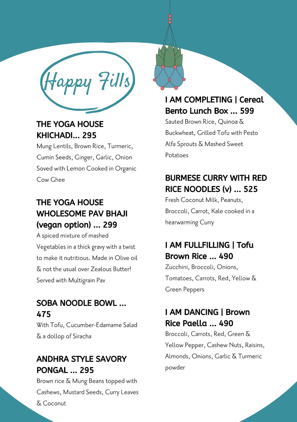 The Yoga House Studio & Cafe menu