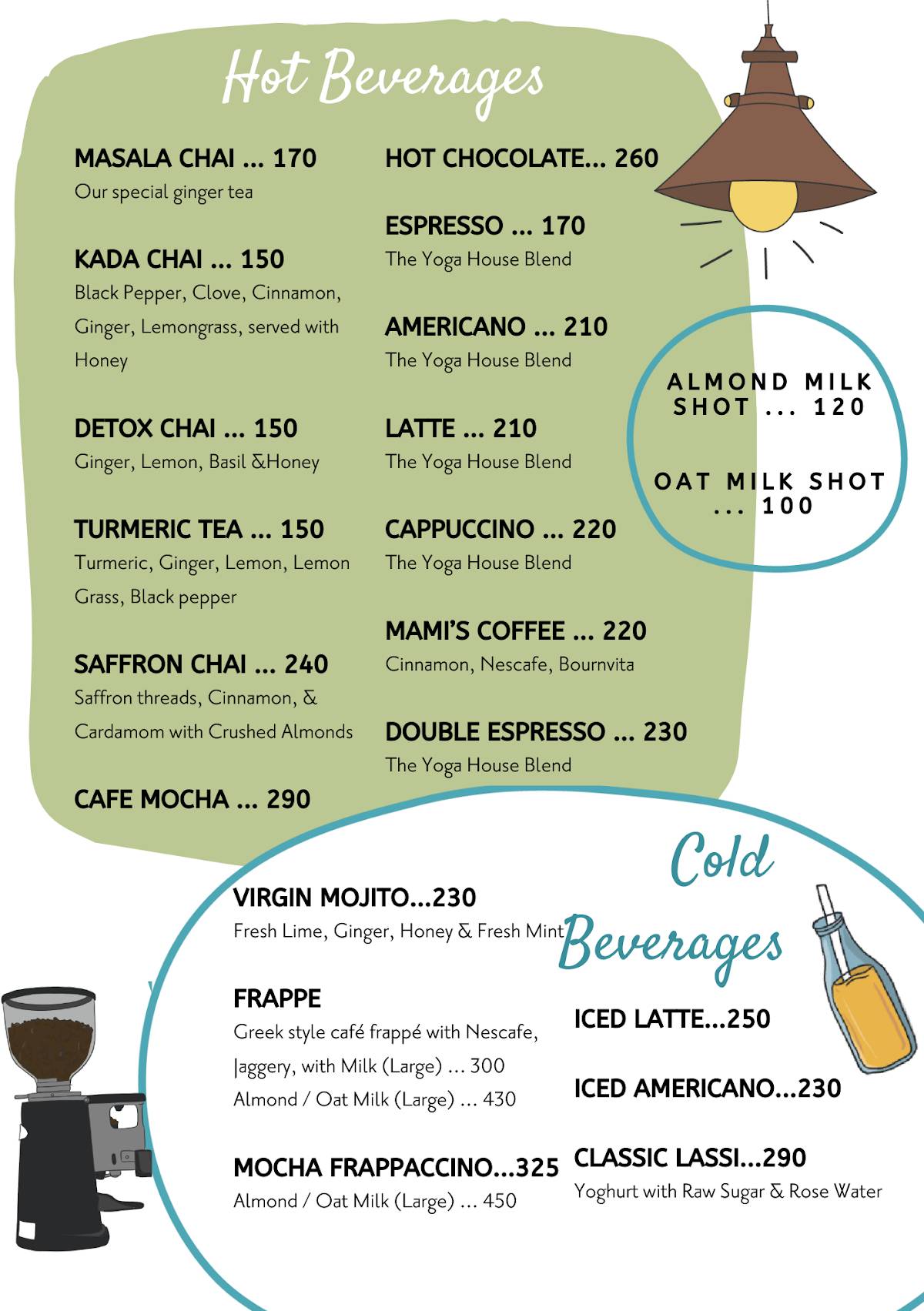 The Yoga House Studio & Cafe menu