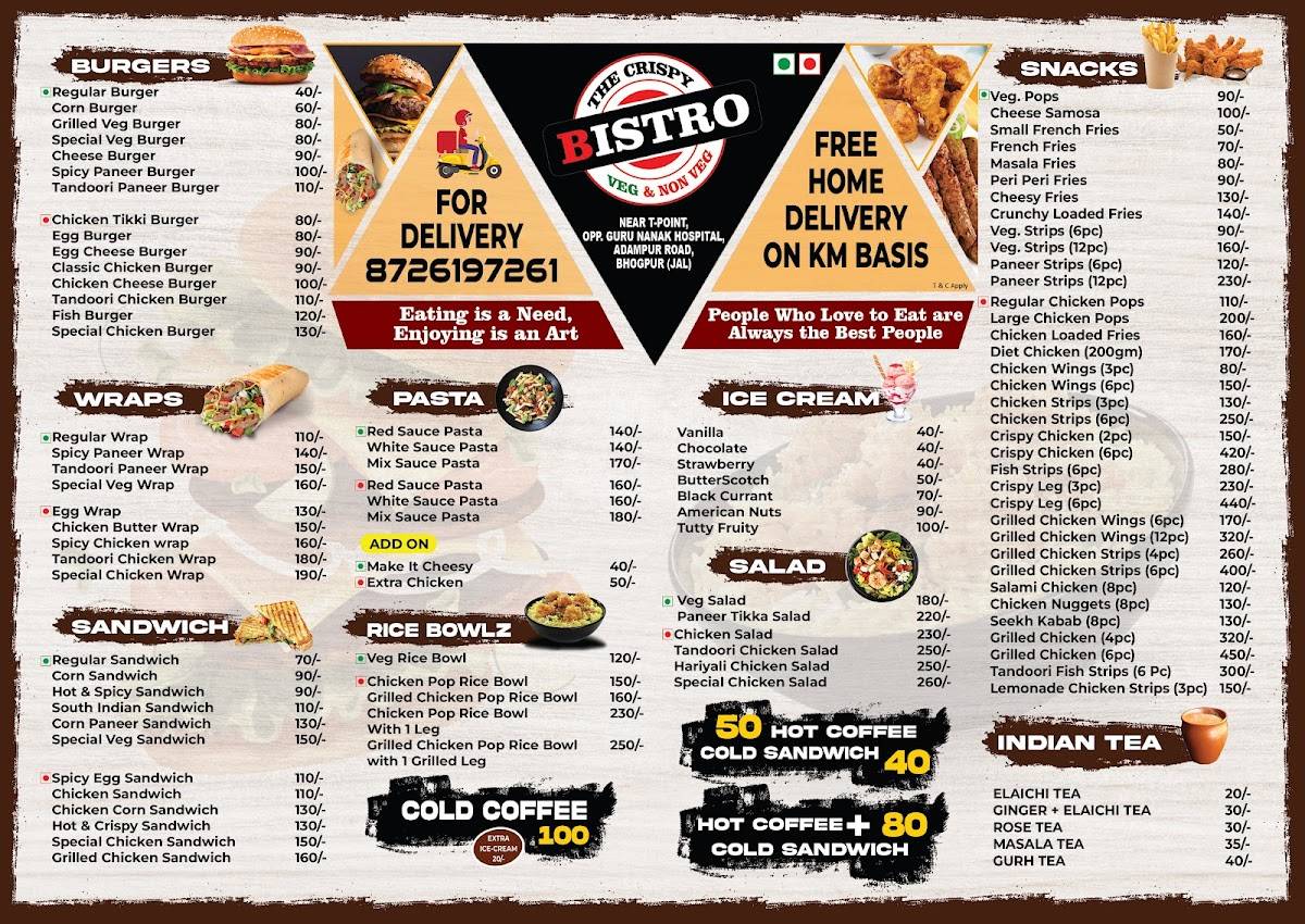 Menu at The crispy Bistro Best restaurant & family restaurant Bhogpur