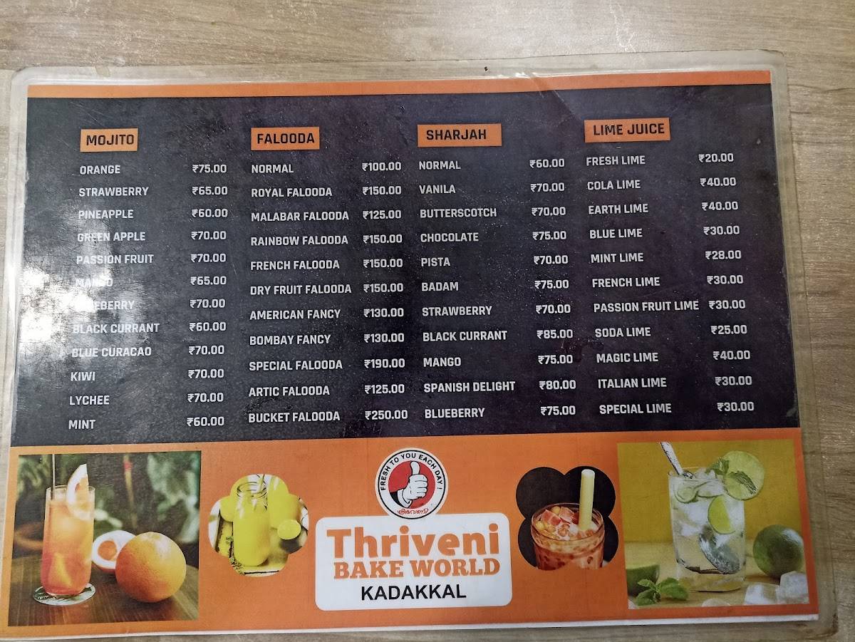Thriveni Bake World menu