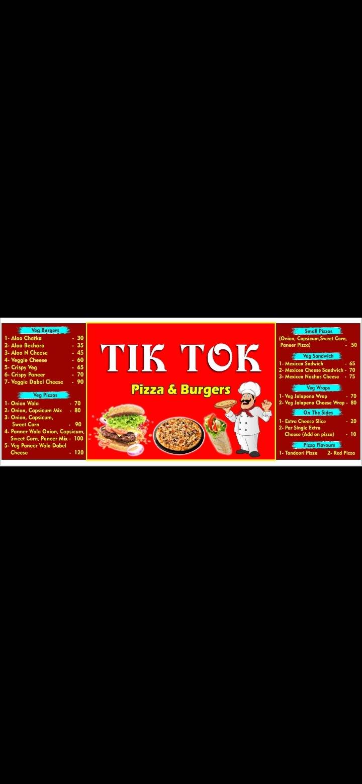 Tik tok pizza s Burgers menu