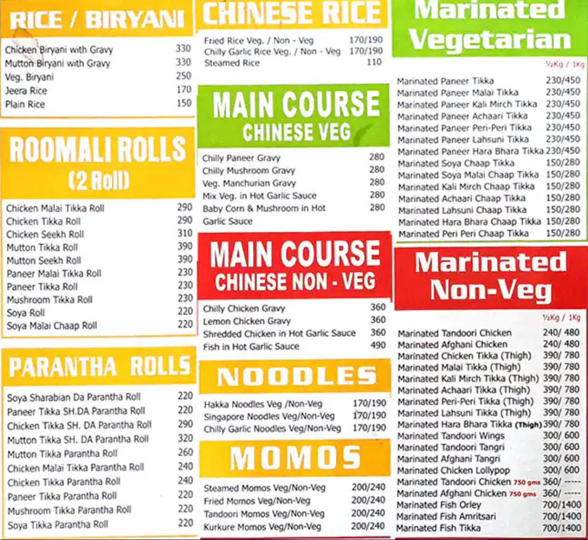 Tikka Junction menu
