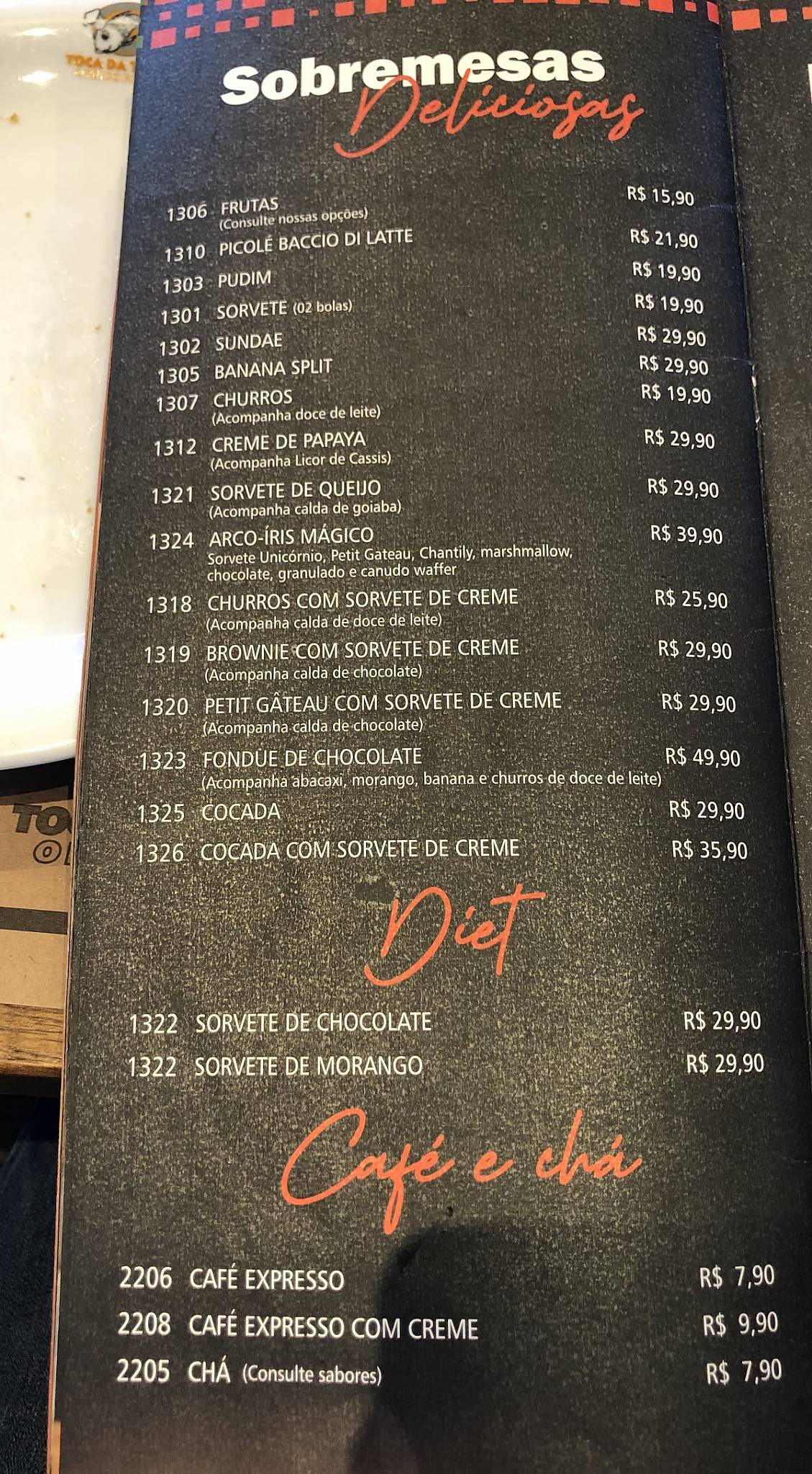 Restaurante Toca da Traíra cardápio