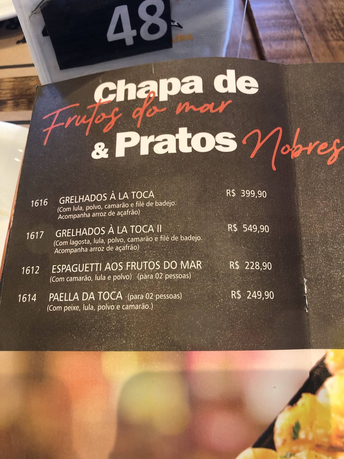 Restaurante Toca da Traíra cardápio