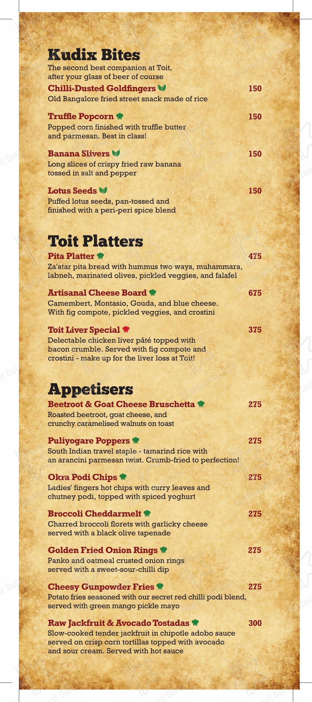 Menu bar for the Toit pub & bar