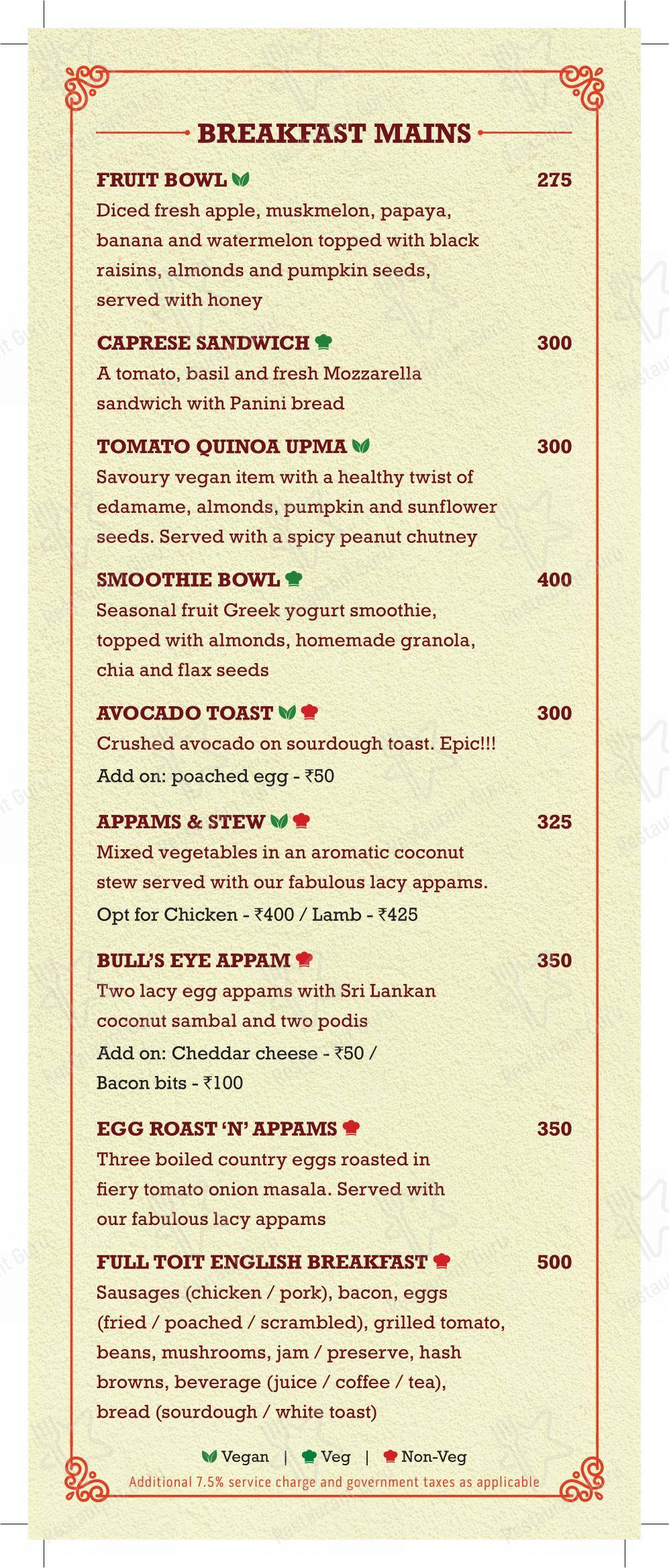 Toit - Menu
