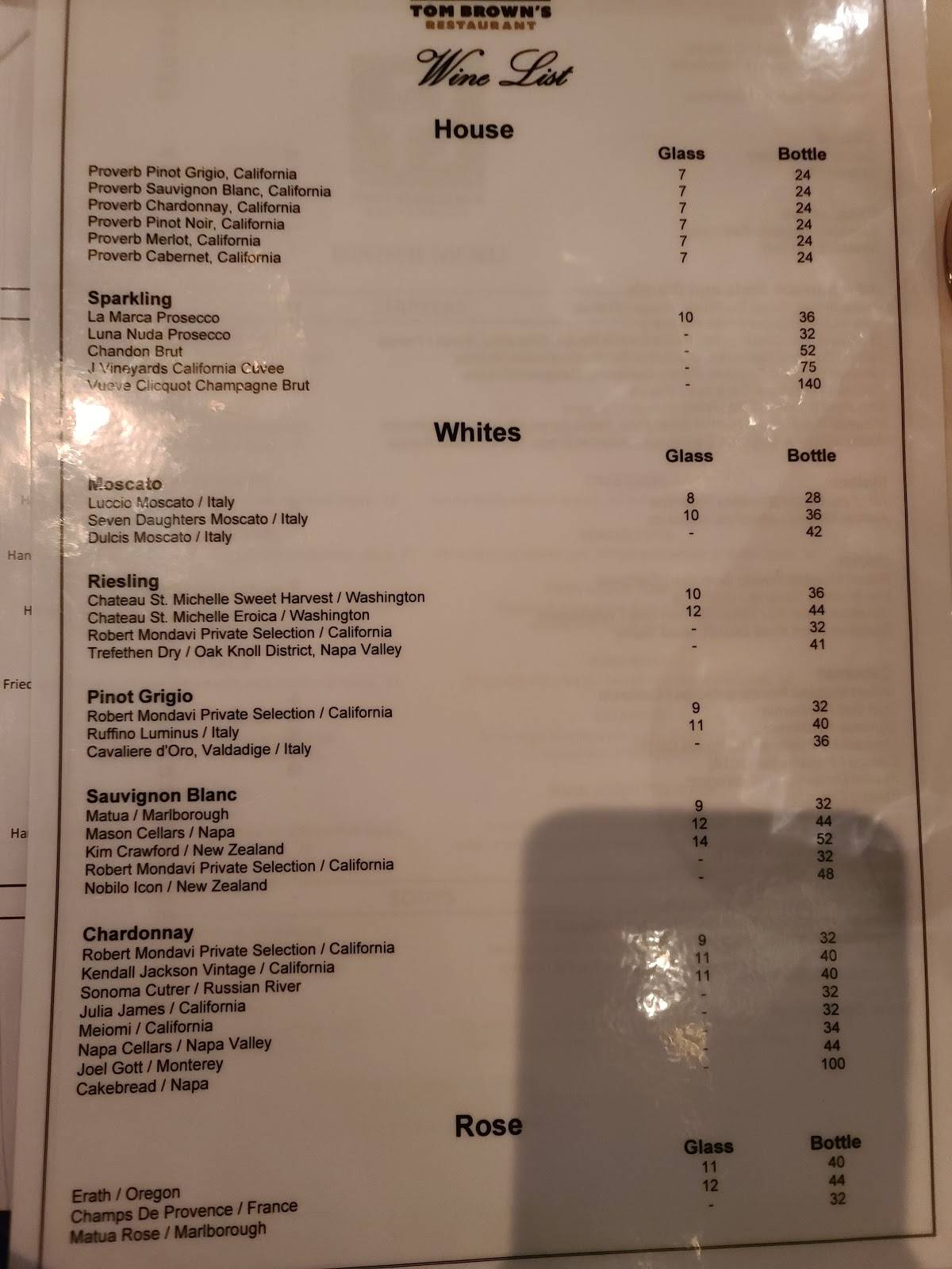 Menu at Tom Brown's Restaurant Madison, Madison