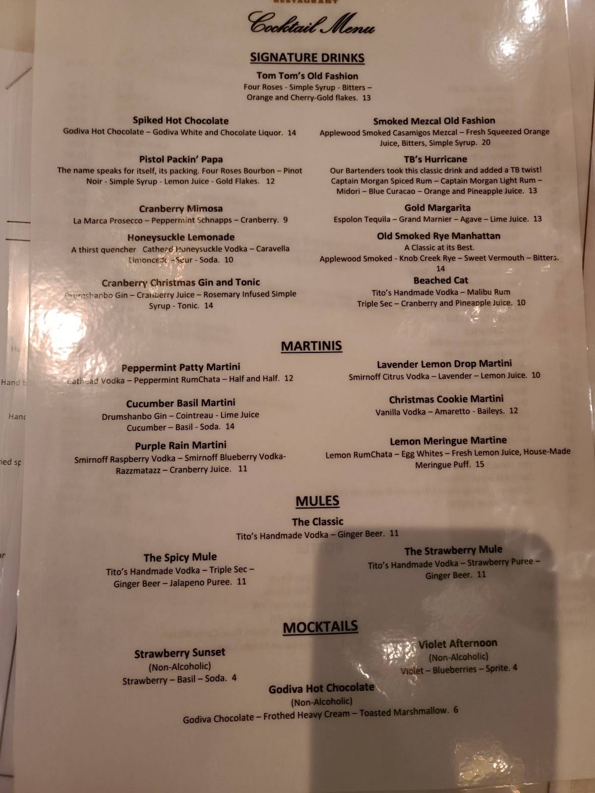 Menu at Tom Brown's Restaurant Madison, Madison
