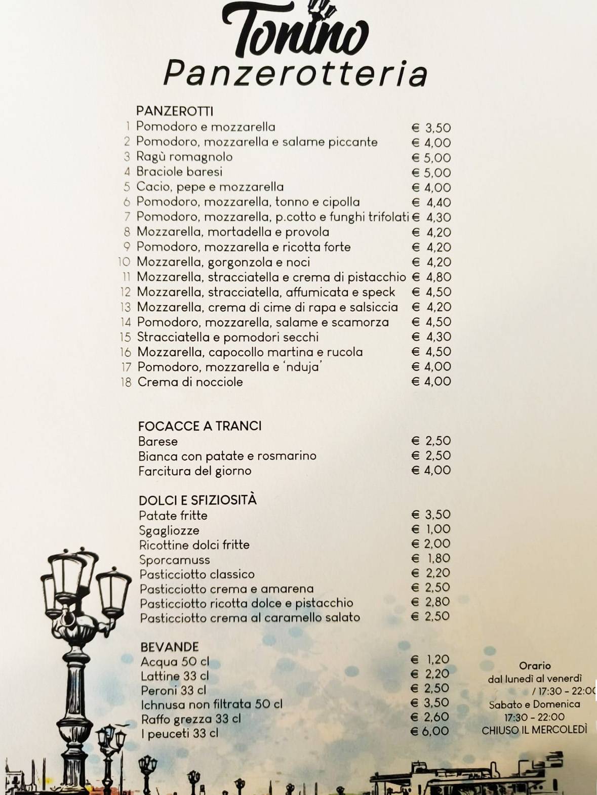 Menu di Tonino Panzerotteria 