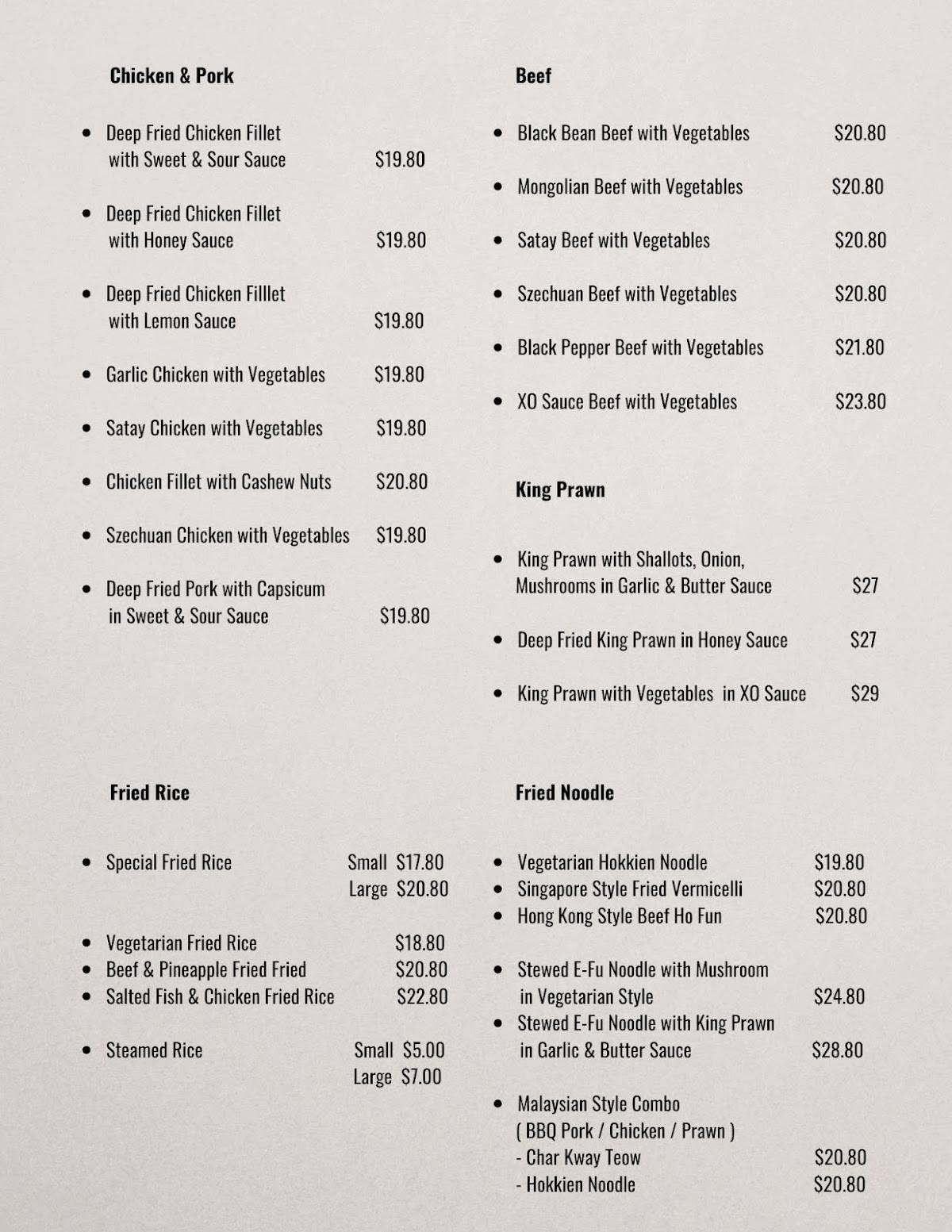 Menu at Top One Hong Kong BBQ House, Coolbellup