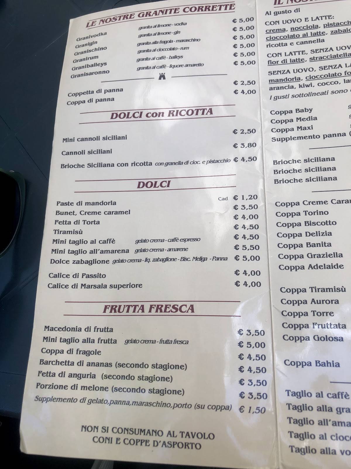Menu di Torre Cremeria Bar 
