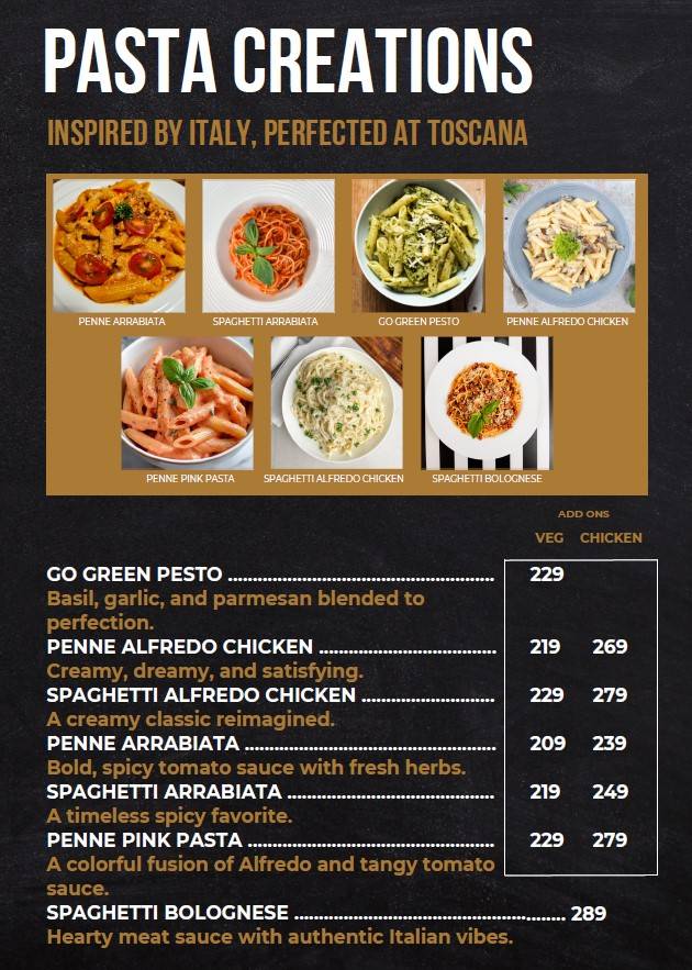 Toscana Cafe menu