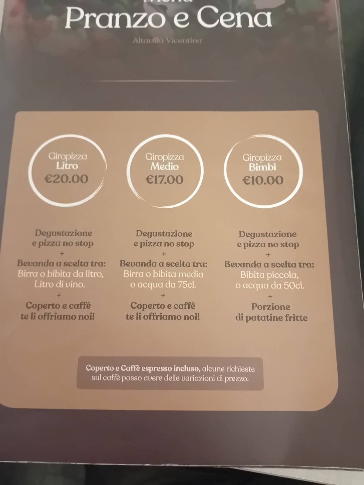 Menu di Tourlè LaPizzeria e ilGrill Altavilla Vicentina 