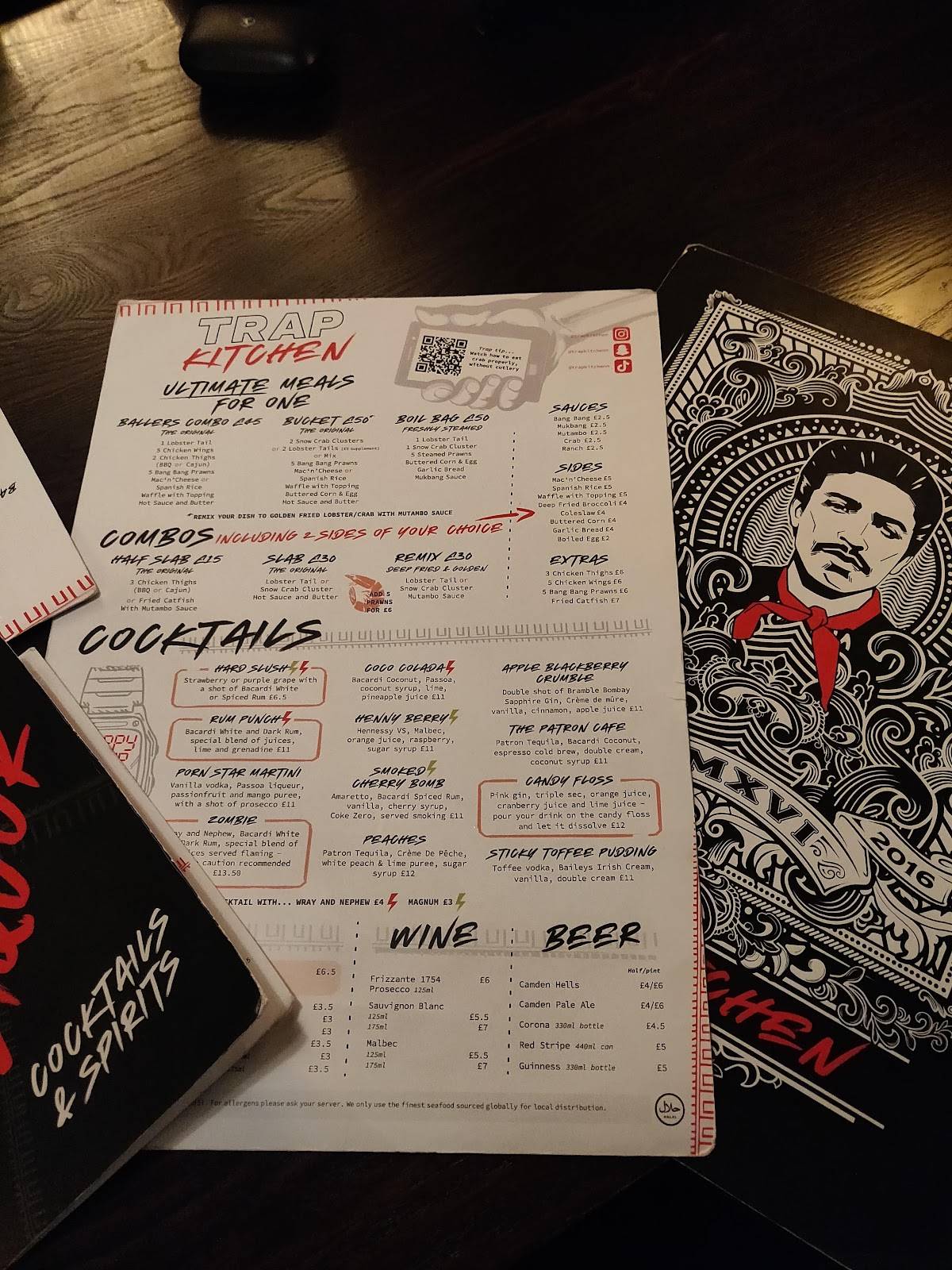 Menu at Trap Kitchen restaurant, London, 7677 Chalk Farm Rd