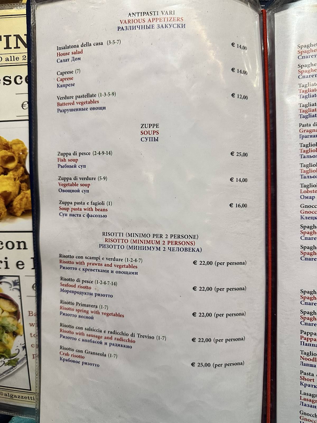 Menu di Trattoria alla Rivetta SAN MARCO 