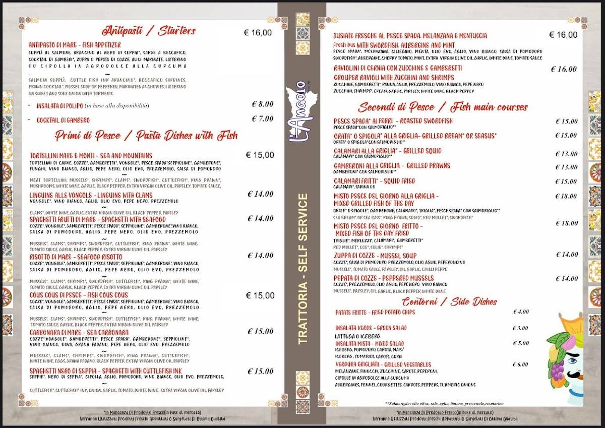 Menu di Trattoria Bar L'Angolo 