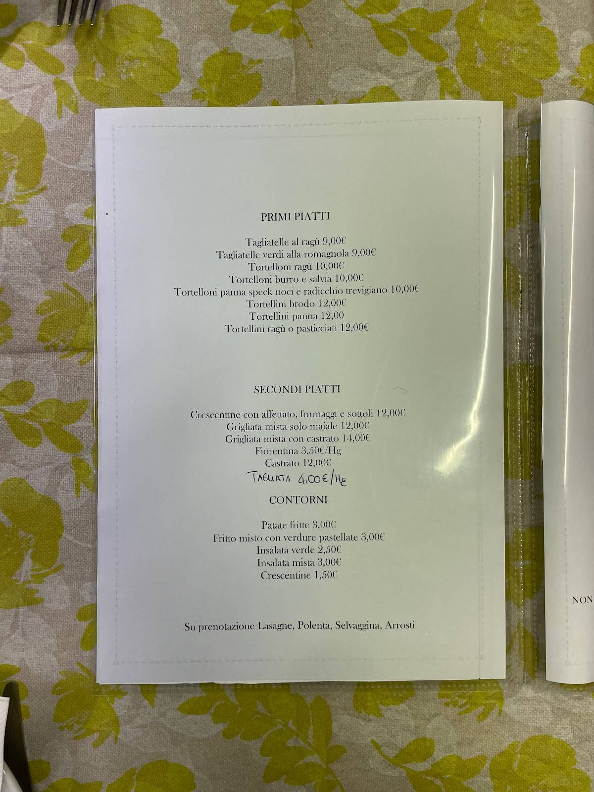 Menu di Trattoria Cà Del Vento 