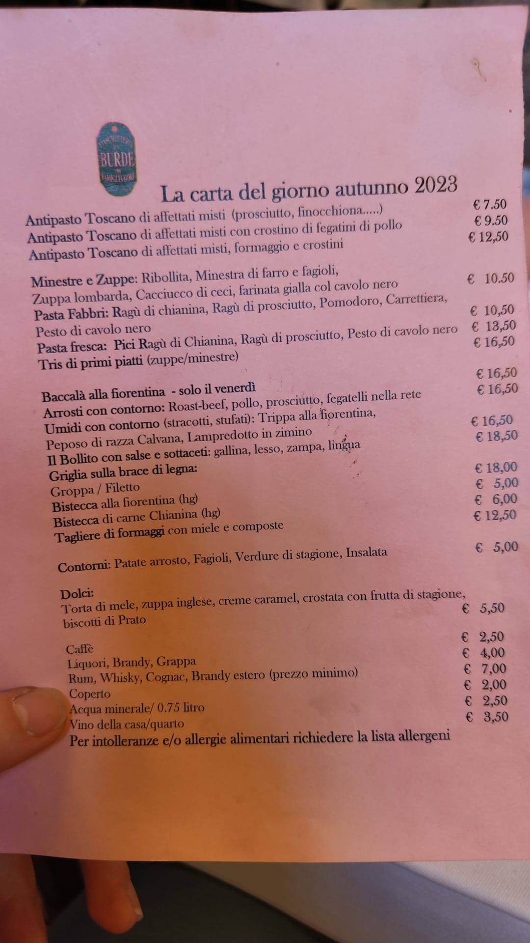 Menu di Ristorante Trattoria da Burde 