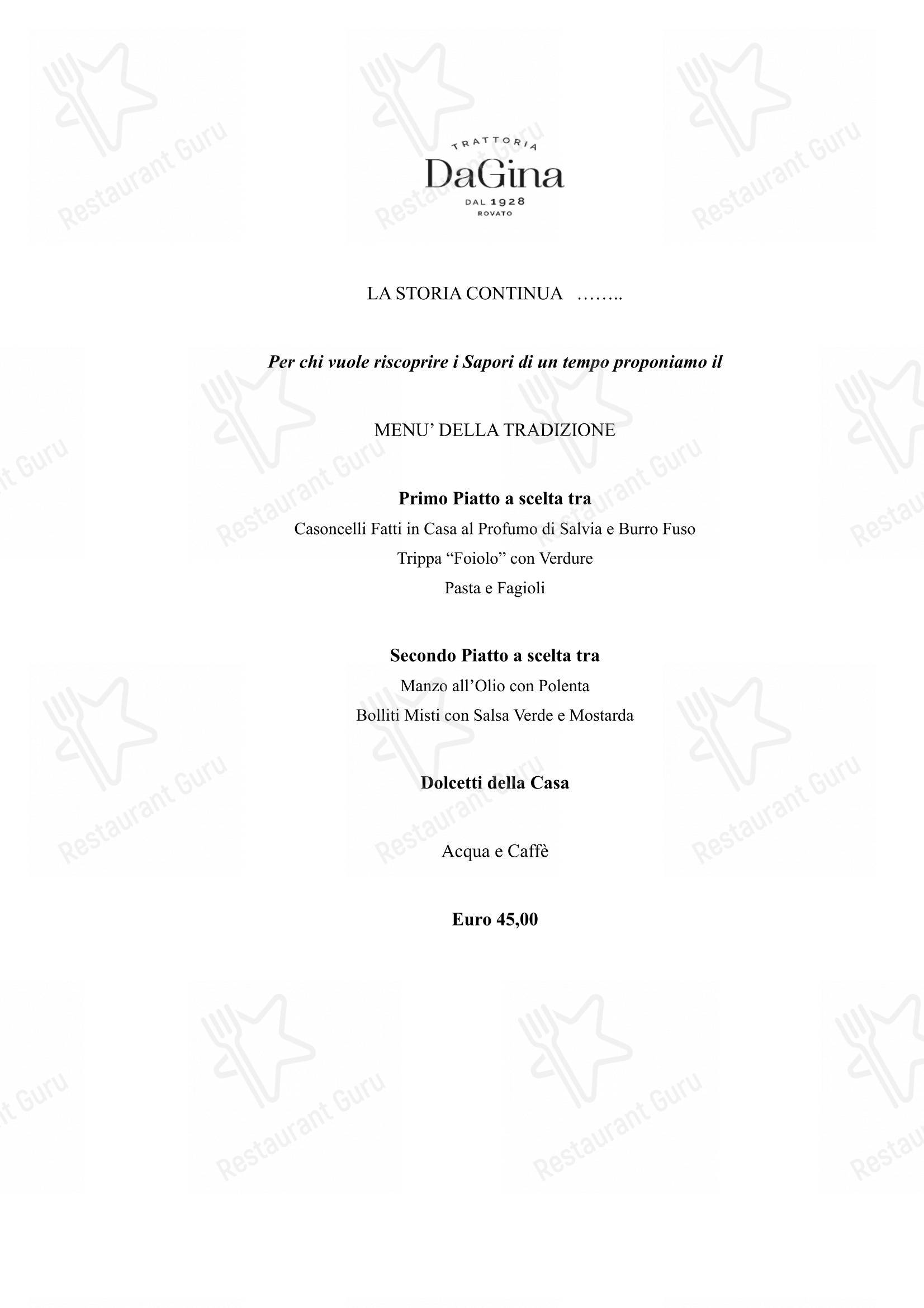 Menu per Trattoria Da Gina ristorante