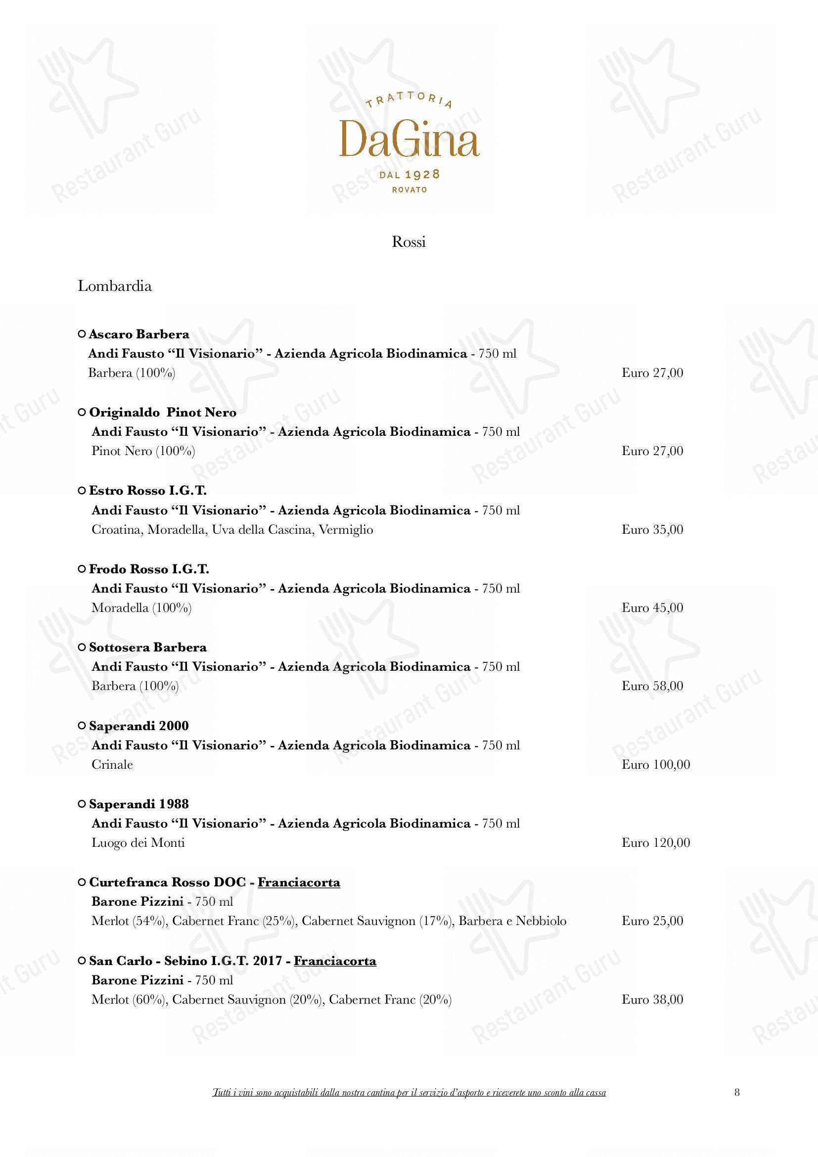 Trattoria Da Gina in Rovato - Menu bar