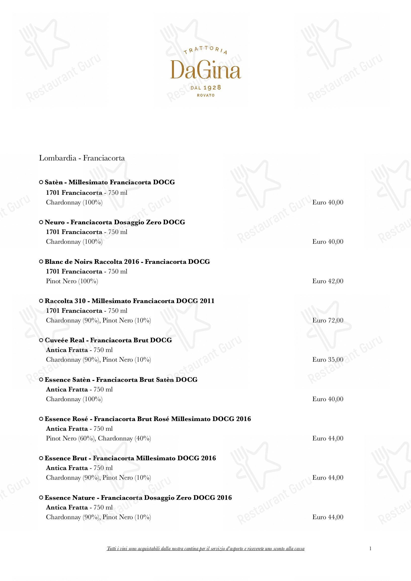 Menu bar per Trattoria Da Gina in Rovato