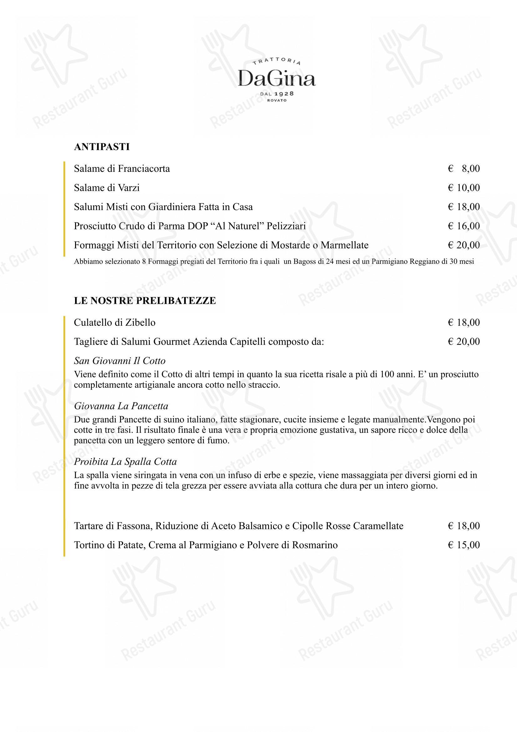 Menu per Trattoria Da Gina ristorante