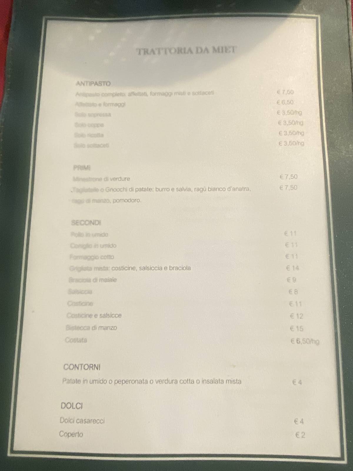 Menu di Trattoria Da Miet 