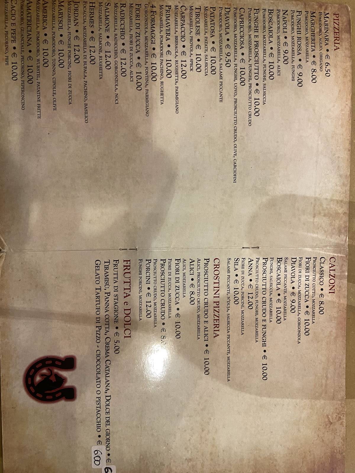 Menu di Ippocampo ristorante Trattoria Roma 