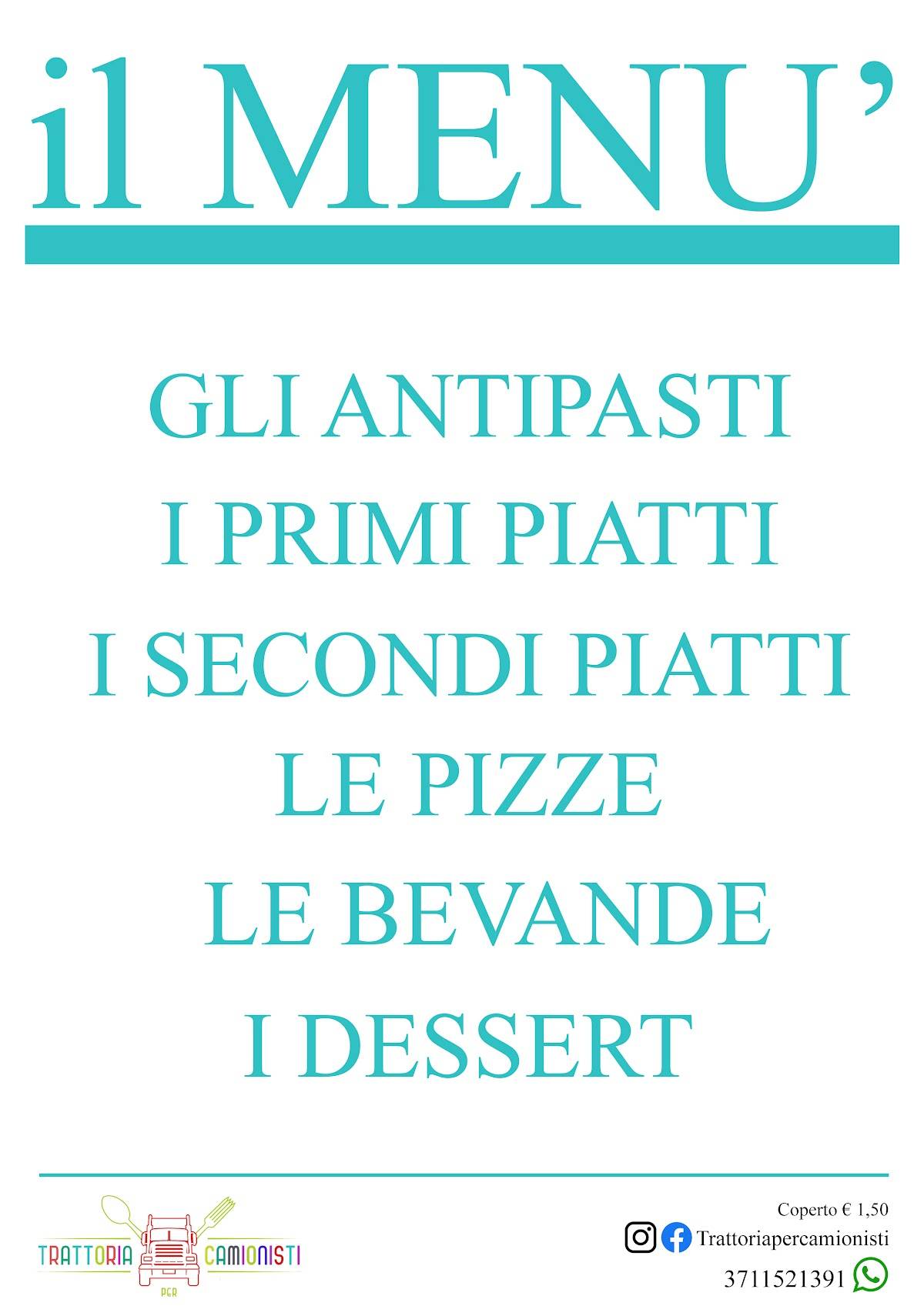 Menu di Trattoria per Camionisti 