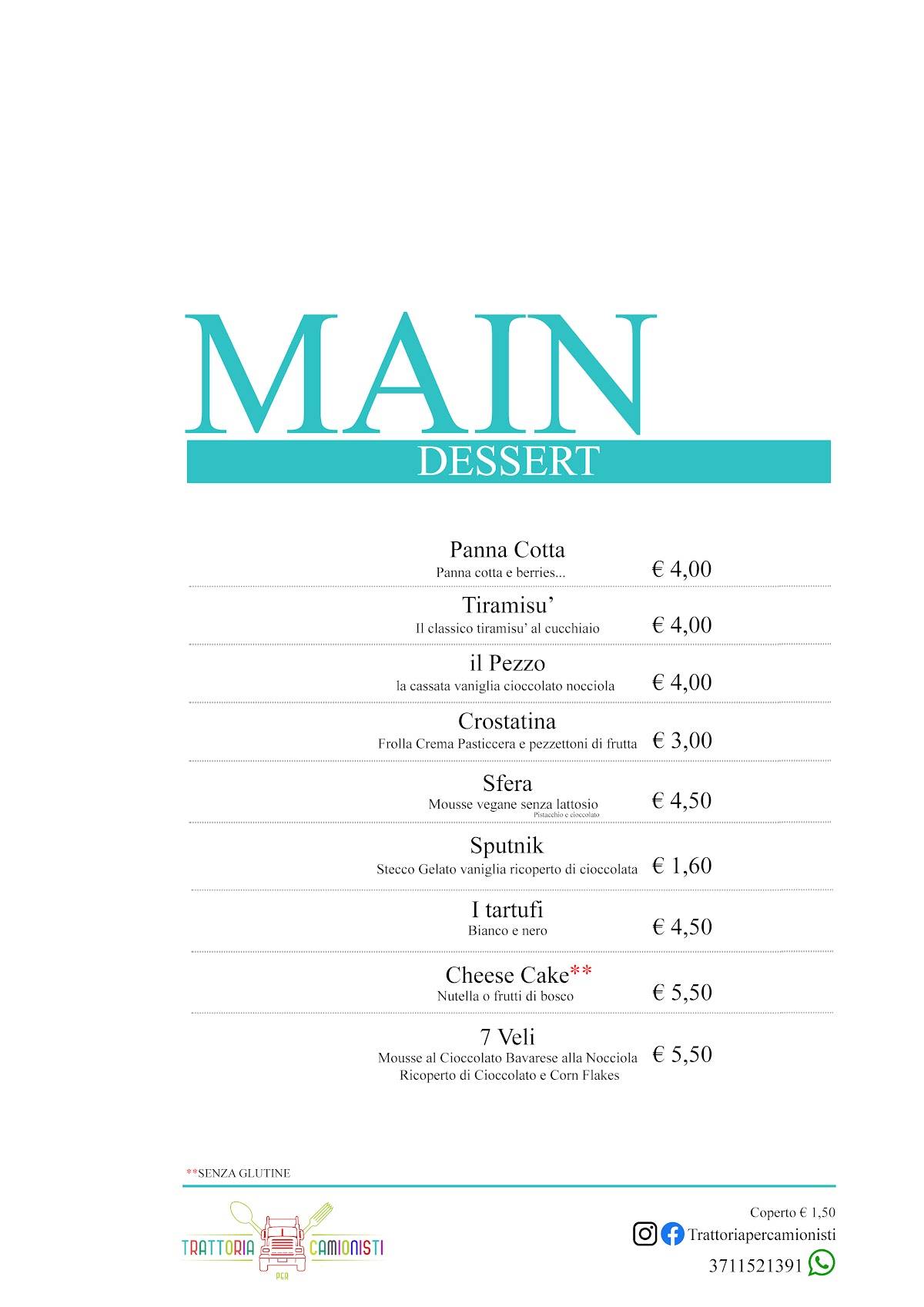 Menu di Trattoria per Camionisti 