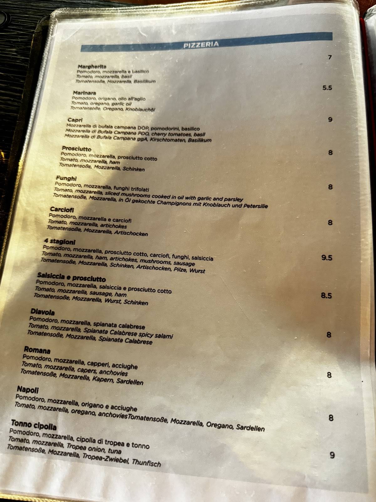 Menu di Trattoria Pizzeria Primavera - Fraz.Voltino 