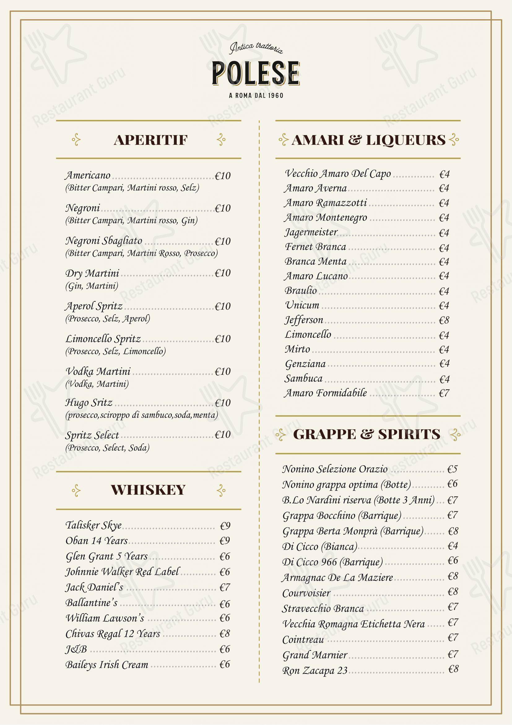 Menu per Trattoria Polese pizzeria