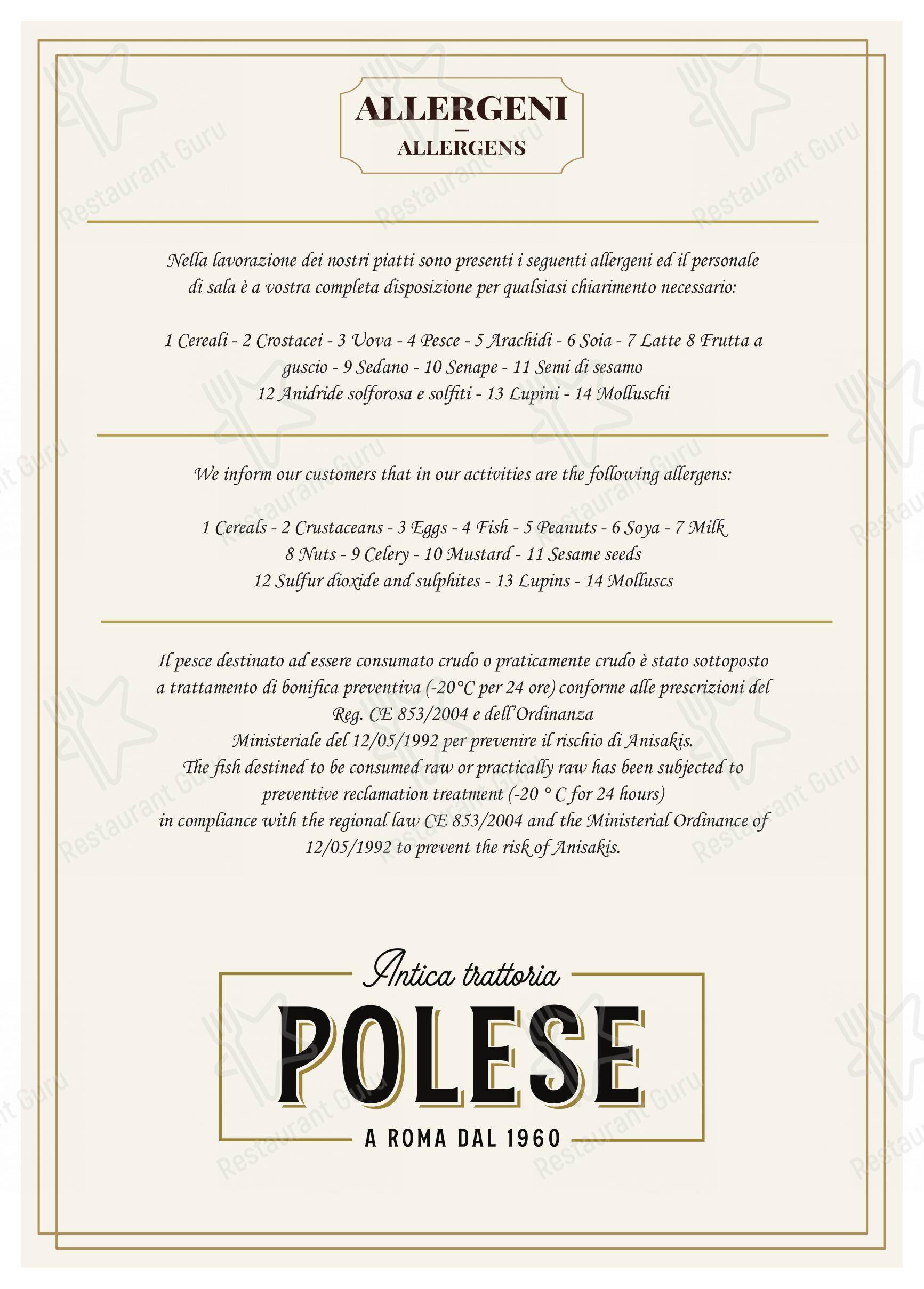 Menu di Trattoria Polese - Menu bar
