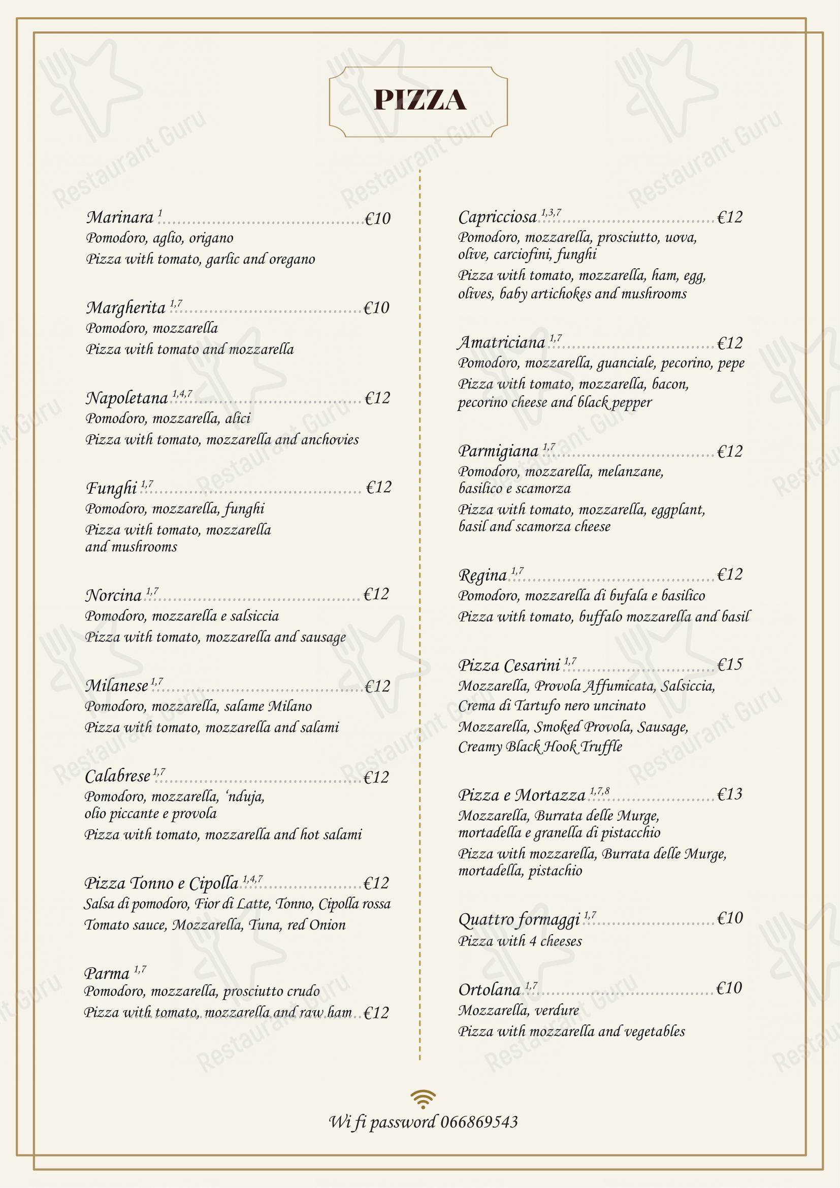 Menu per Trattoria Polese in Roma