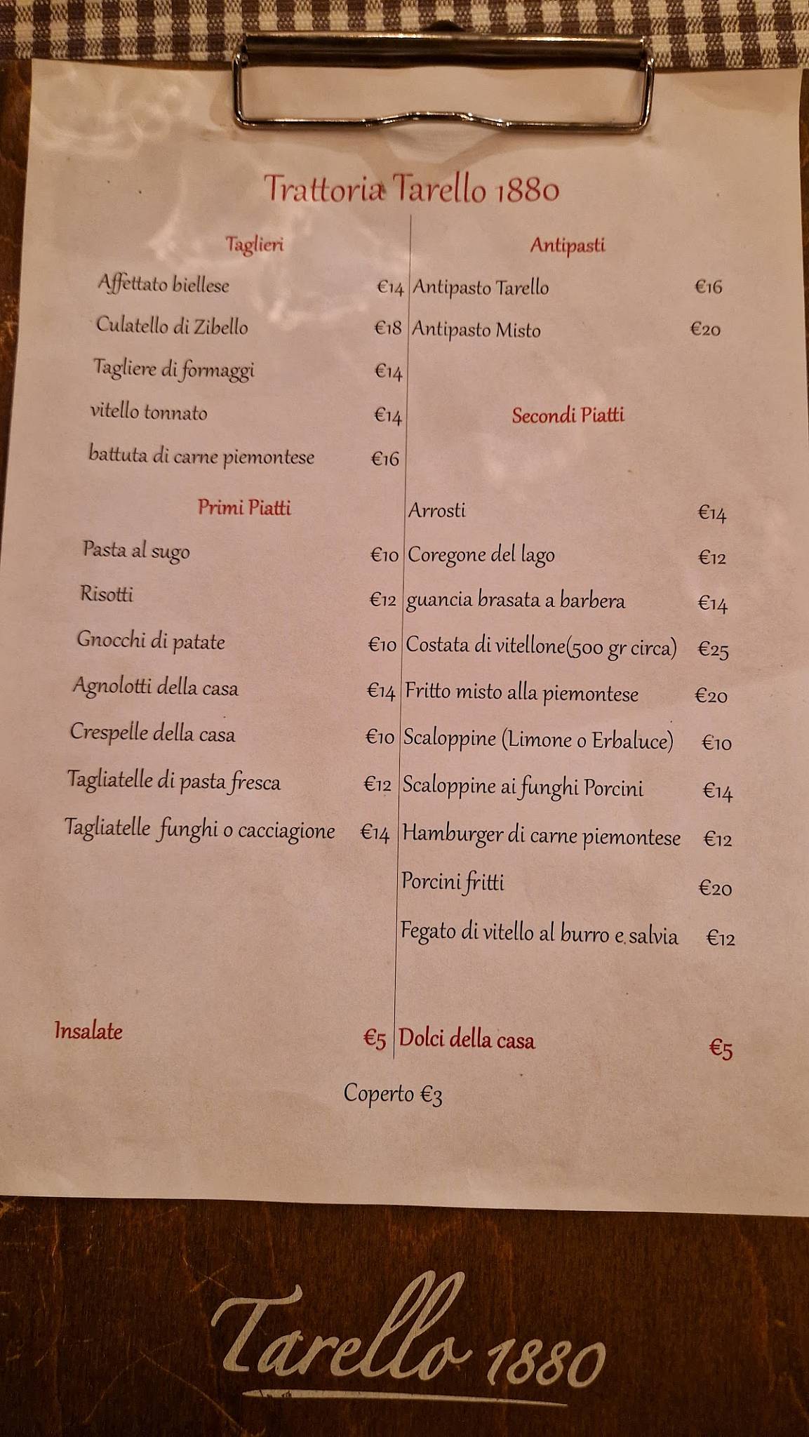 Menu di Trattoria Tarello 