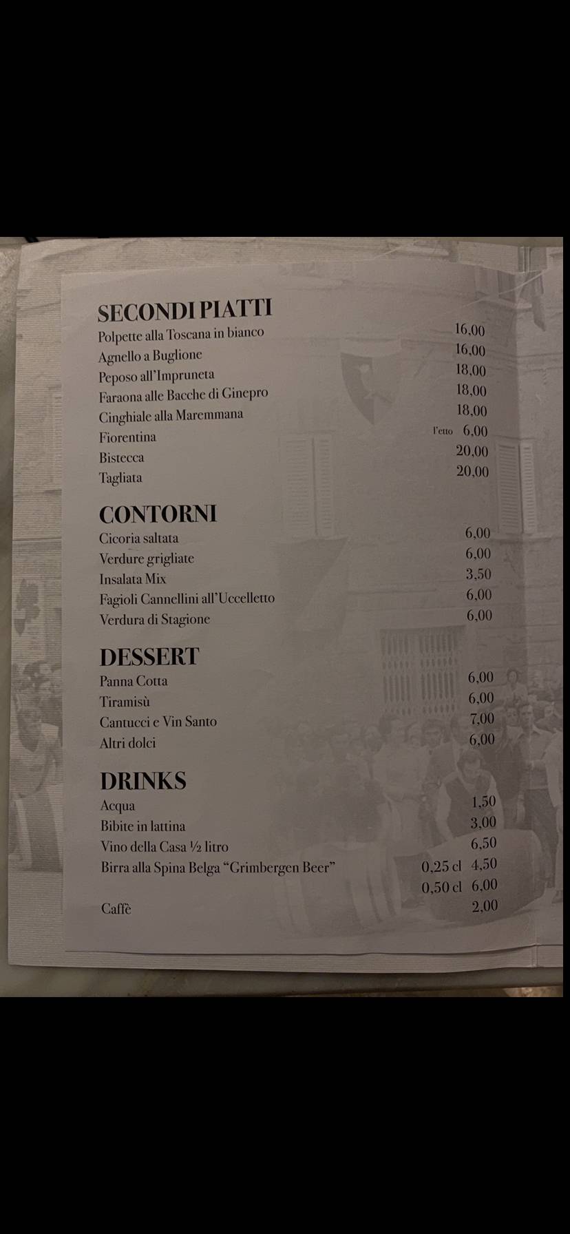Menu di Trattoria Toscana Roma 