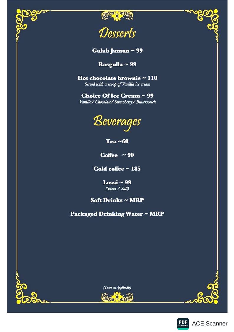 Trees and Treats menu