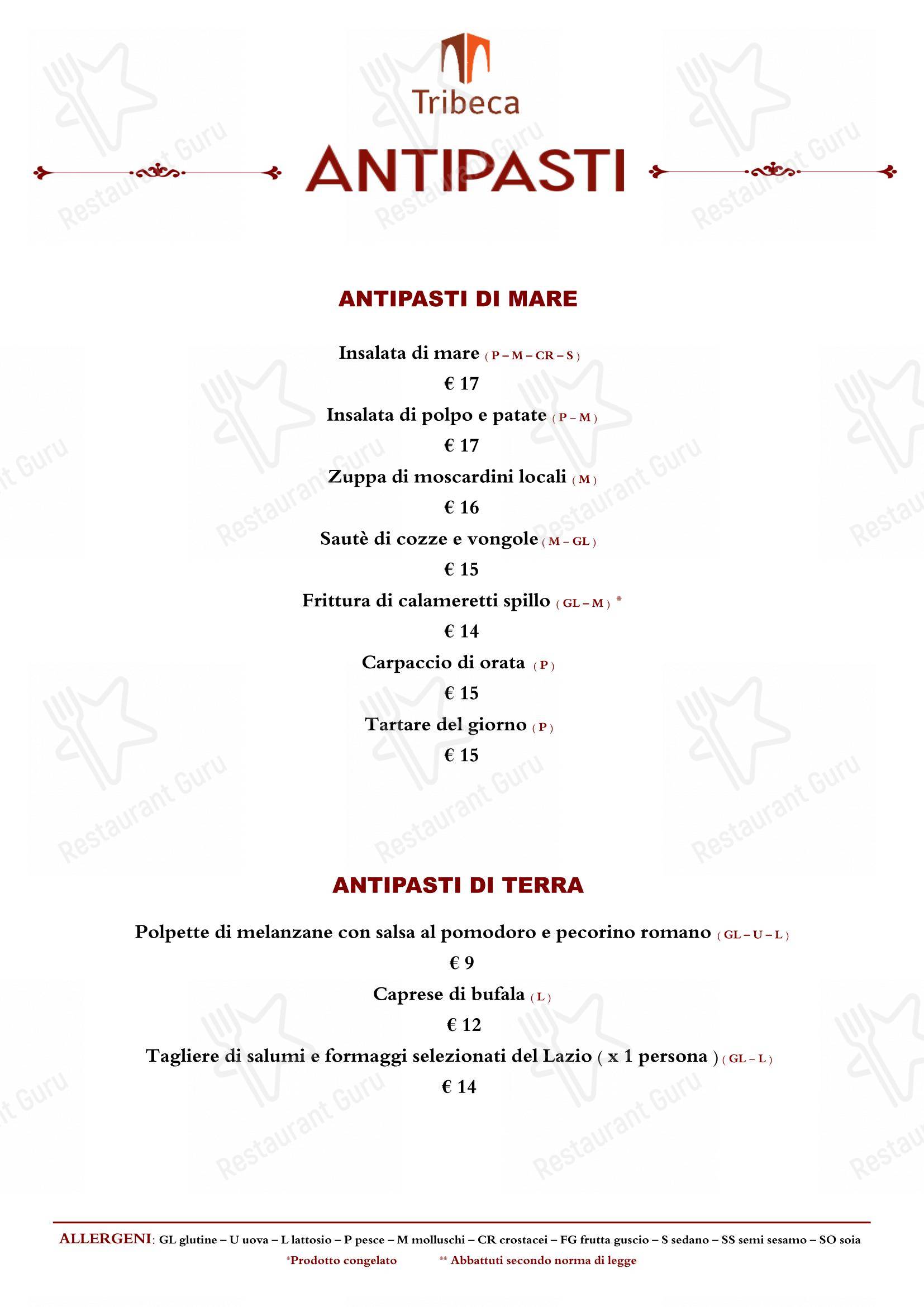 Menu di Tribeca - Menu bar