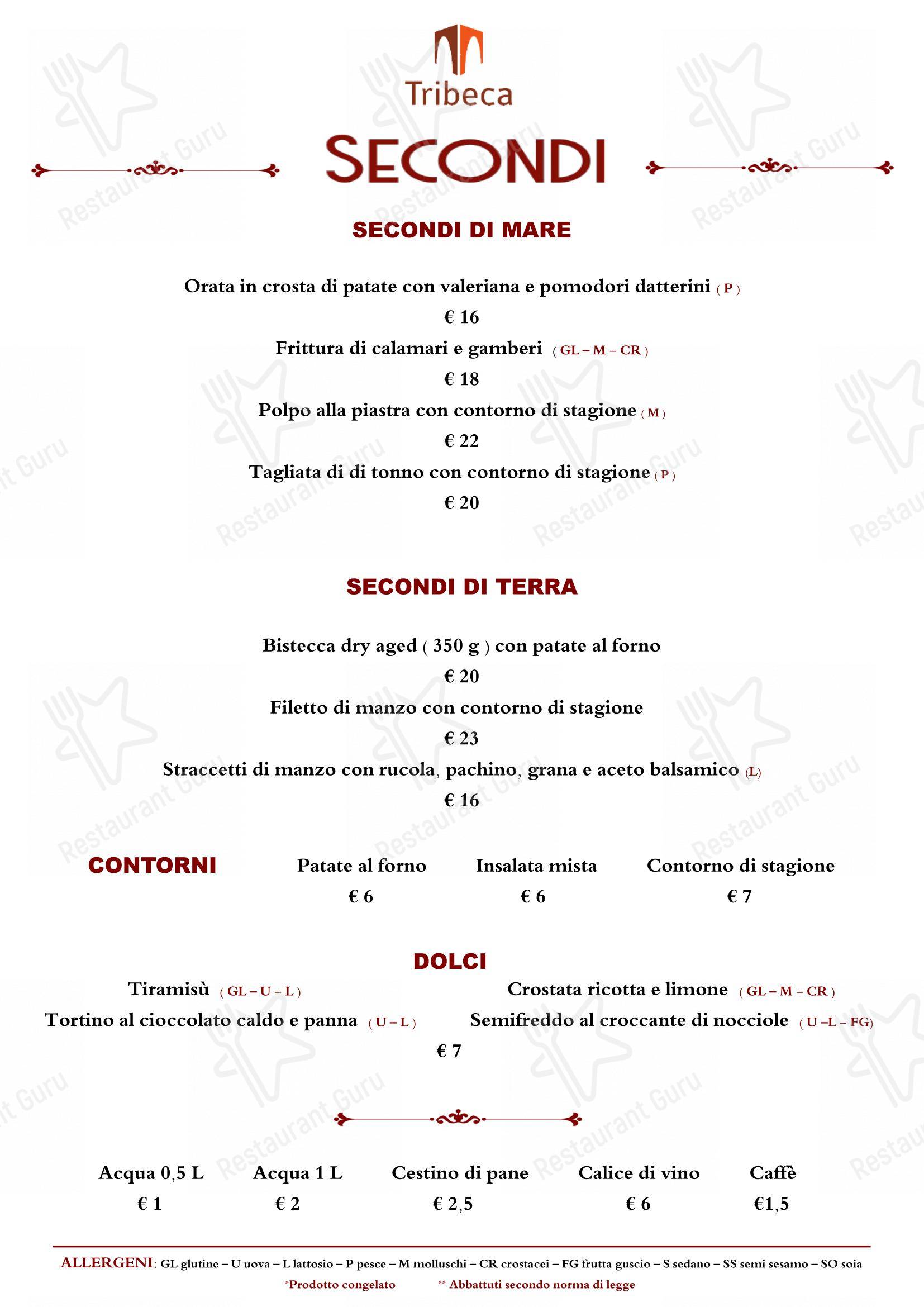 Menu bar per Tribeca in Roma