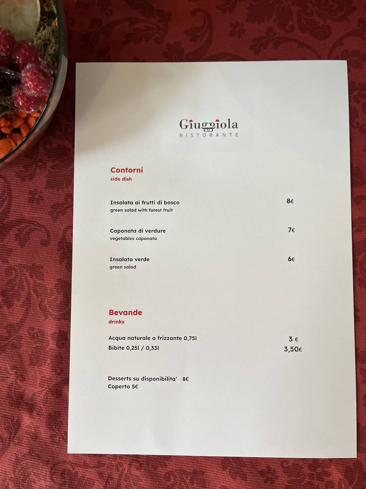 Menu di Giuggiola 