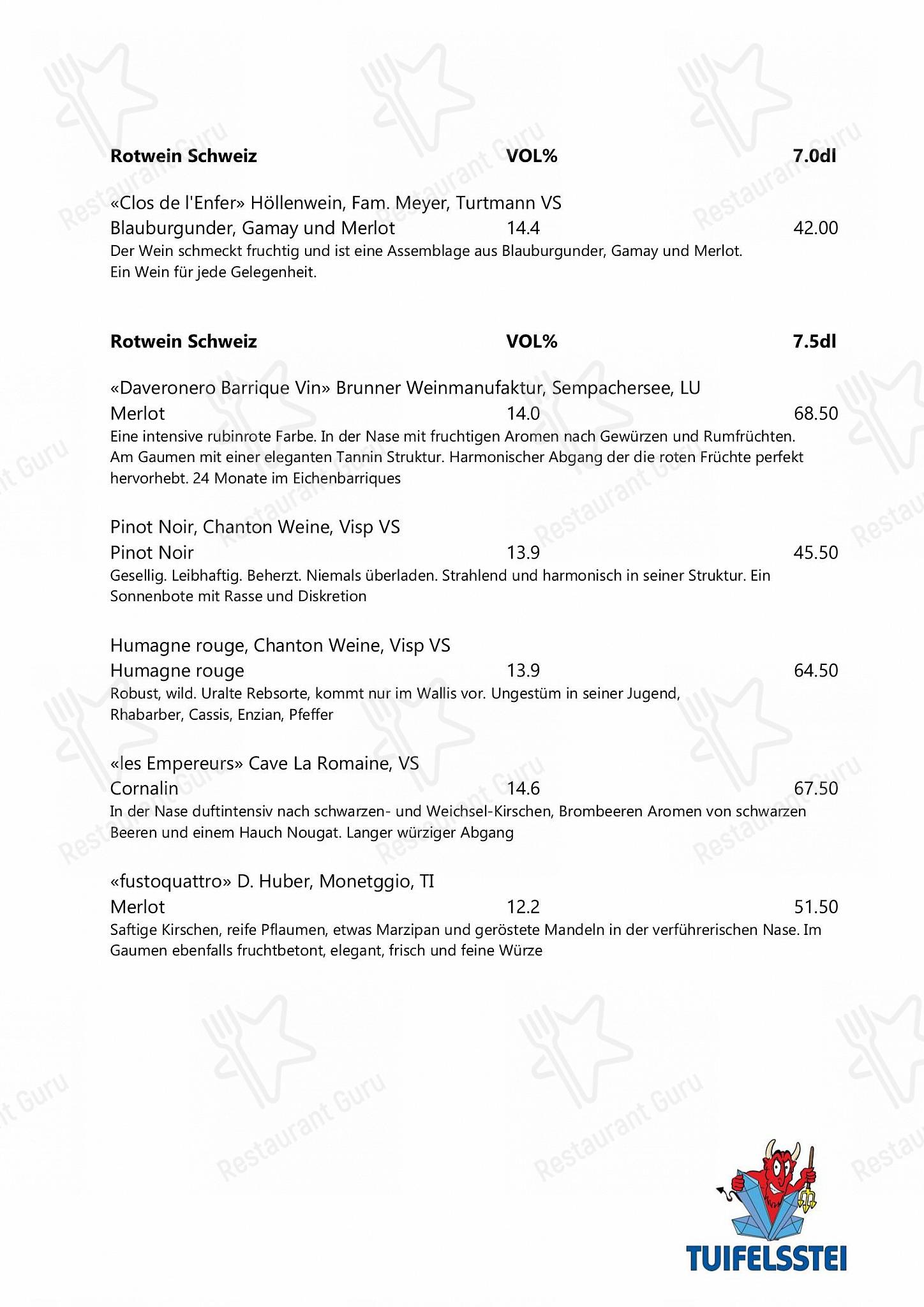 Restaurant Tuifelsstei in Engelberg - Lunch Menu