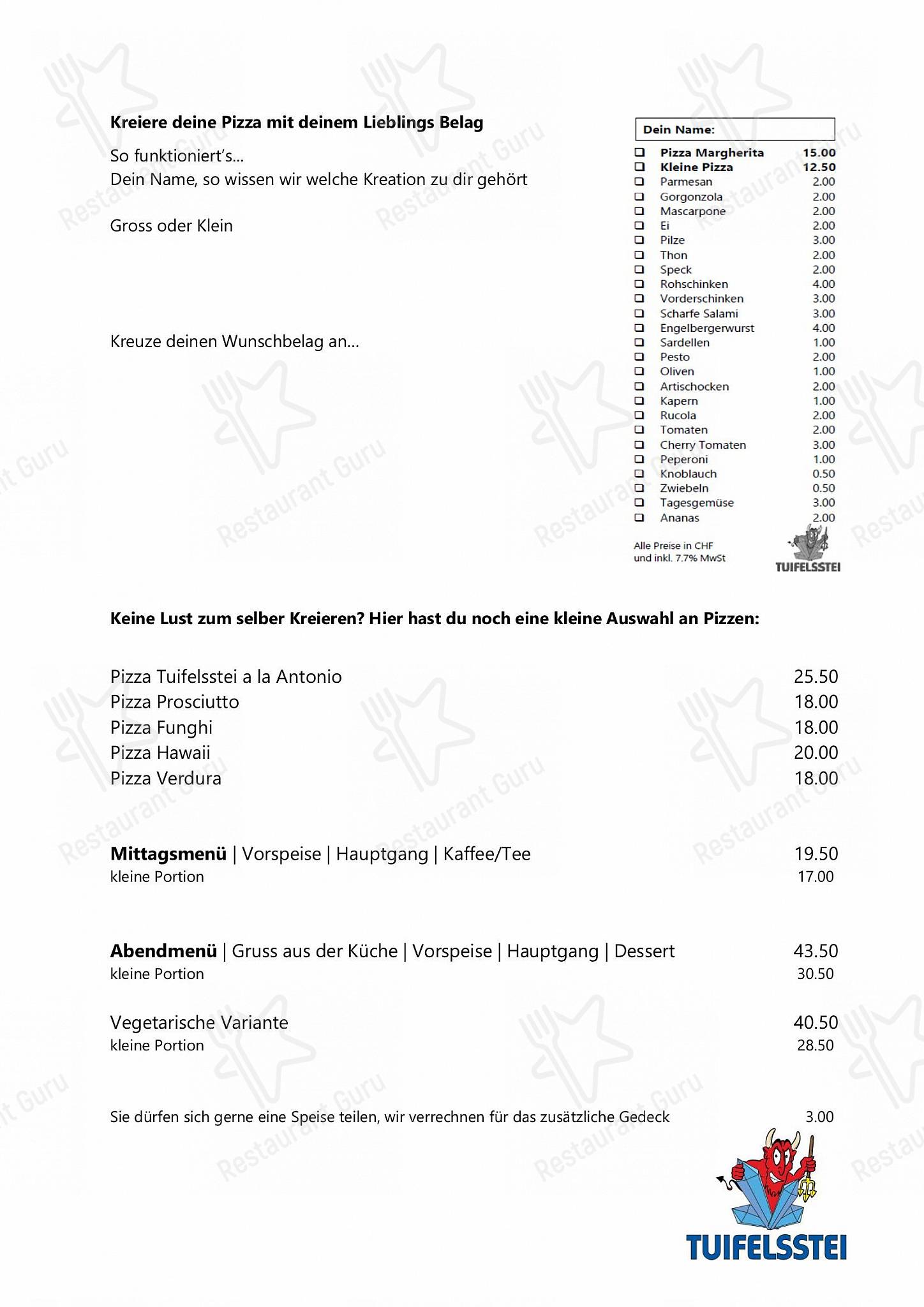 Restaurant Tuifelsstei in Engelberg - Lunch Menu